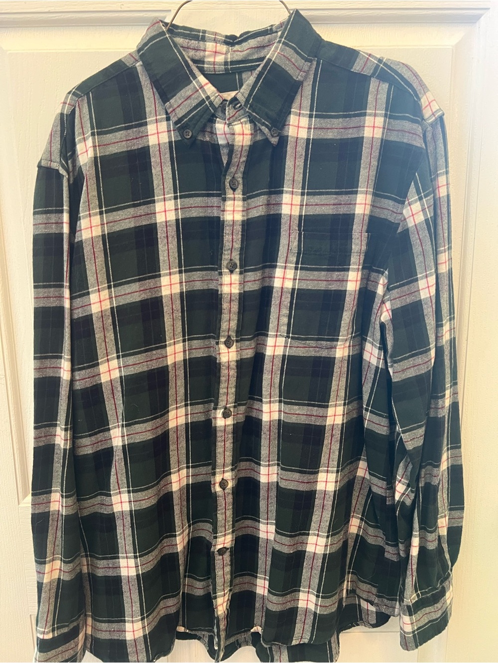 Men's Green and White Plaid Button-Down Shirt